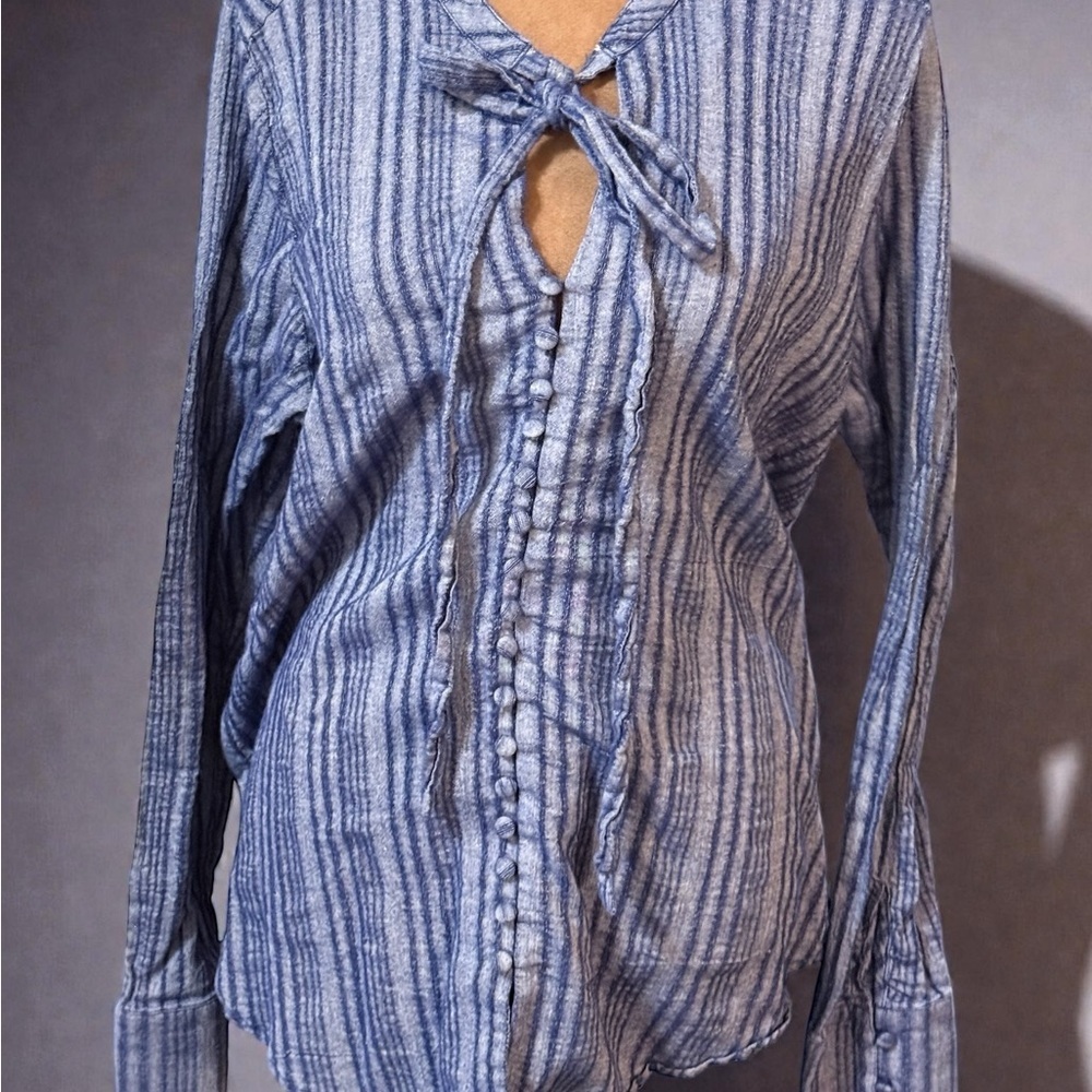 Knot Sisters Indigo Striped Blouse